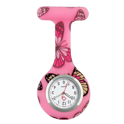 Montre à broche silicone rose pour infirmière motif