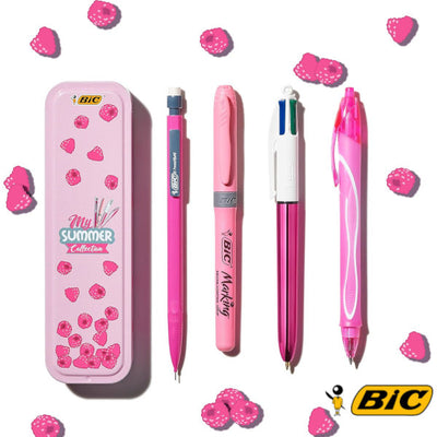 BIC Kit My Summer Pink Box Collection Framboise - 4 accessoires + 1 boîte de rangement métal