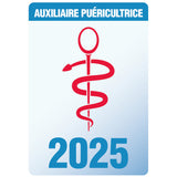 Caducée Auxiliaire Puéricultrice 2025 - Autocollant pare-brise vitrophanie pour soignants, infirmières...
