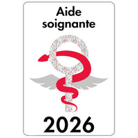 Caducée Aide-Soignante 2026 - Modèle fantaisie - Autocollant pare-brise voiture en vitrophanie pour soignants, infirmières...