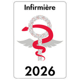 Caducée pour Infirmière 2026 - Modèle Fantaisie - Autocollant pare-brise vitrophanie pour personnel soignant infirmière IDE IDEL