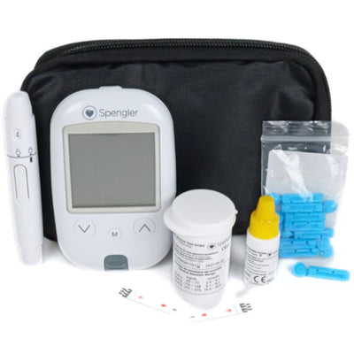 Glucomètre Lecteur de glycémie Spengler JT100 - Kit complet avec stylo autopiqueur, lancettes, solution de test, bandelettes capillaires