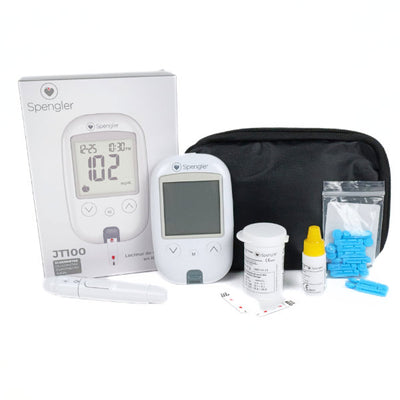 Glucomètre Lecteur de glycémie Spengler JT100 - Kit complet avec autopiqueur, lancette, solution de test, bandelettes capillaires
