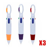 stylos 4 couleurs avec attache mousqueton - LOT DE 3