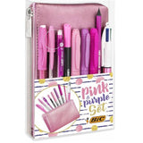 Kit "Pink & Purple Party Set" de BIC - 1 trousse + 9 accessoires de bureau BIC