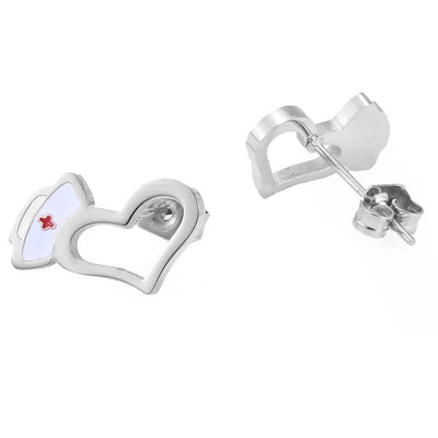 Boucles d'oreilles cœur chapeau infirmière couleur Argent - Bijoux infirmière - recto et verso
