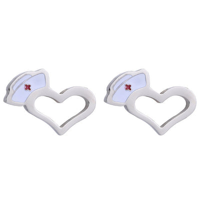 Boucles d'oreilles cœur chapeau infirmière couleur Argent - Bijoux infirmière