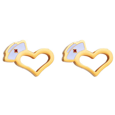 Boucles d'oreilles cœur chapeau infirmière couleur Or - Bijoux infirmière