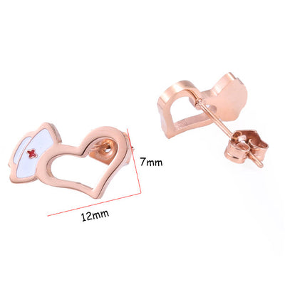 Boucles d'oreilles cœur chapeau infirmière couleur Argent - Bijoux infirmière - dimensions