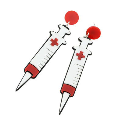 Boucles d'oreilles en forme de Seringues - Bijoux fantaisie pour infirmières et aide-soignantes