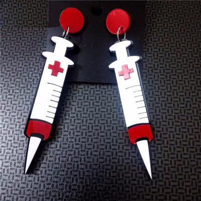 Boucles d'oreilles en forme de Seringues - Bijoux fantaisie pour infirmières et aide-soignantes