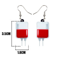 Boucles d'oreille en forme de poches de sang - Bijoux pour infirmières et soignants