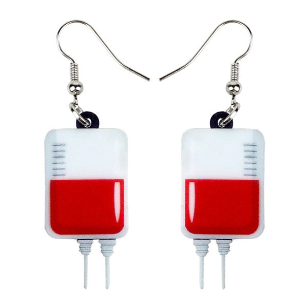 Boucles d'oreille en forme de poches de sang - Bijoux pour infirmières et soignants