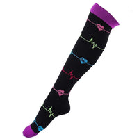 Chaussettes de compression / Bas de contention pour infirmière motifs électrocardiogramme et cœurs