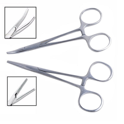 Pack de 2 Pinces à clamper / pinces kocher droite + courbée 125mm - La Boutique Des Infirmières