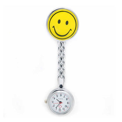Montre smiley pour blouse infirmière - attache à pince clip - Jaune