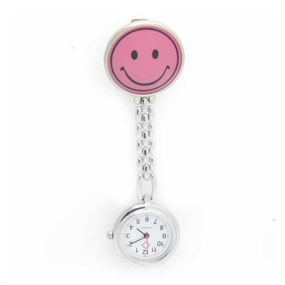 Montre smiley pour blouse infirmière - attache à pince clip - Rose