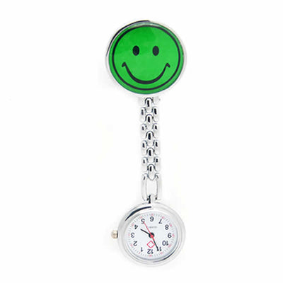 Montre smiley pour blouse infirmière - attache à pince clip - Verte