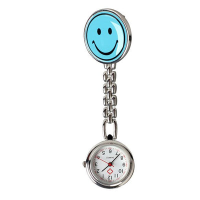 Montre smiley pour blouse infirmière - attache à pince clip - Bleu