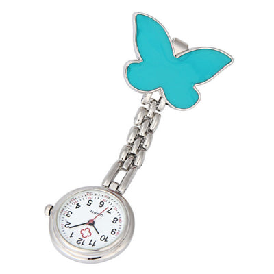 Montre papillons à pince pour blouse infirmière - Bleu clair