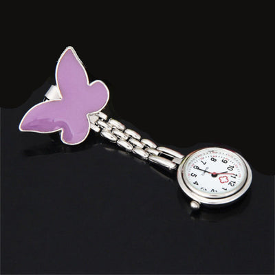 Montre papillons à pince pour blouse infirmière - Rose