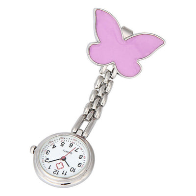Montre papillons à pince pour blouse infirmière - Rose