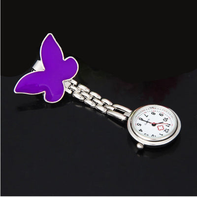 Montre papillons à pince pour blouse infirmière - Violet