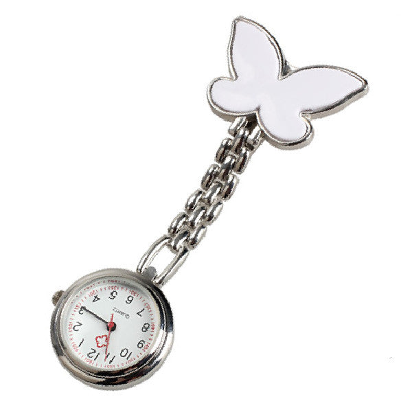 HRANG Montre Infirmiere Blanc Mouvement A Quartz Alliage Papillon Attache Epingle