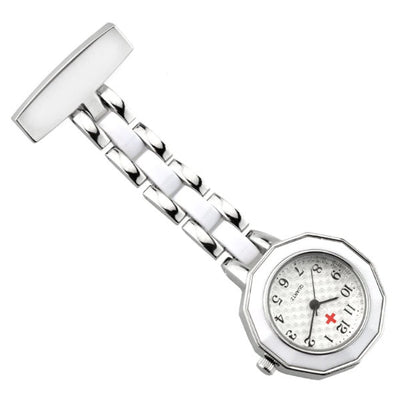 Montre élégante pour blouse infirmière - blanc et argenté