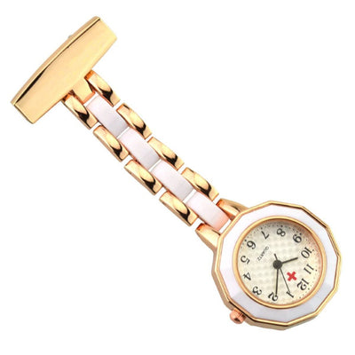 Montre élégante pour blouse infirmière - blanc et doré
