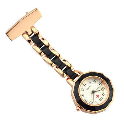 Montre élégante pour blouse infirmière - noir et doré