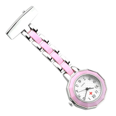 Montre élégante pour blouse infirmière - Rose et argenté