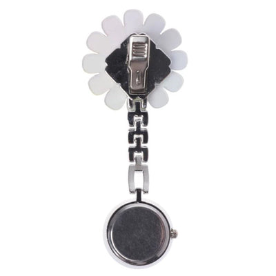 Montre "Smiley Flower" pour blouse infirmière - verso attache à pince clip
