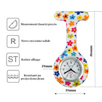 Montre à broche silicone pour infirmière motif "summer flowers" - caractéristiques