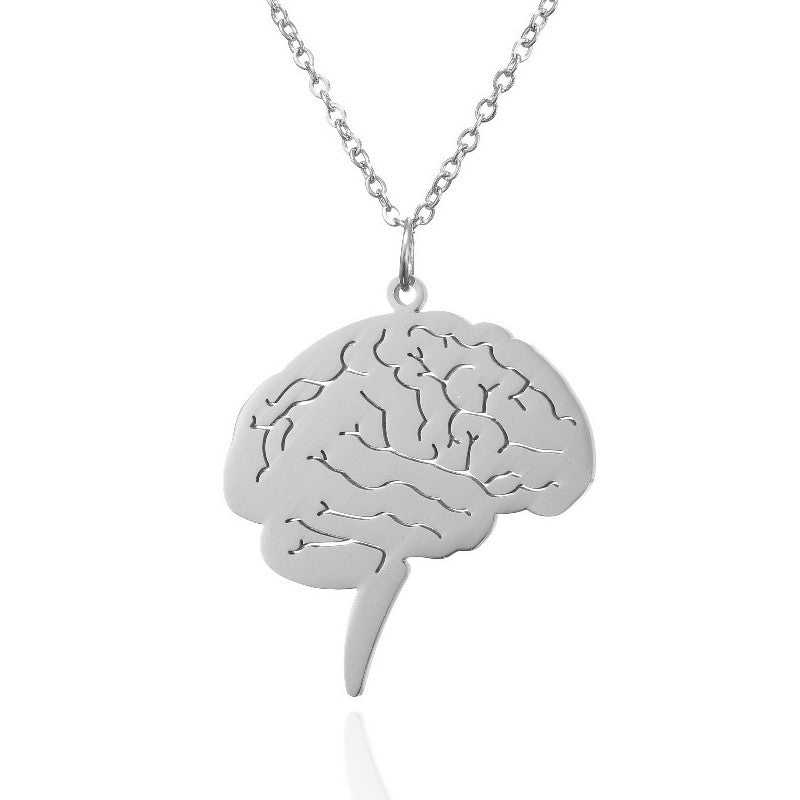 Pendentif Zombie 3D Cerveau – Chaîne Halloween – Argent Plaqué & Style Geek
