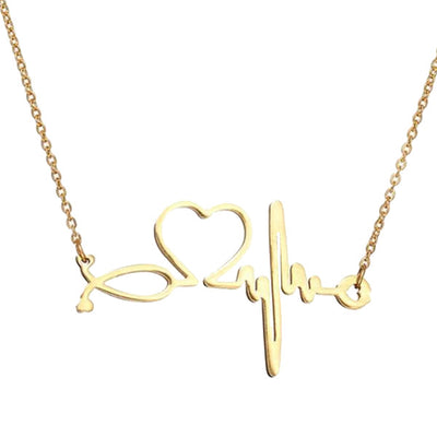 Collier pendentif stéthoscope ECG Or - Bijoux pour Infirmières