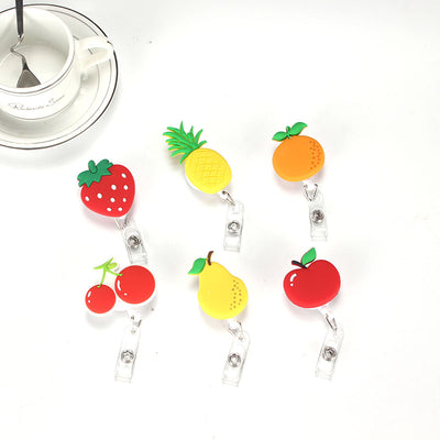 Porte-badges rétractables "Fruits" - Fraise, poire, cerise, ananas, pomme, orange