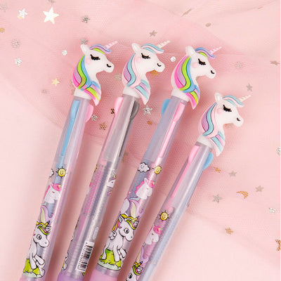 Stylo 3 couleurs à tête de Licorne - fournitures de bureau fantaisie