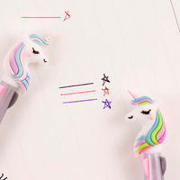 Stylo 3 couleurs à tête de Licorne encre bleu, rouge et noire - fournitures de bureau fantaisie