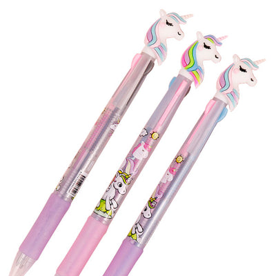 Stylo 3 couleurs à tête de Licorne - fournitures de bureau fantaisie