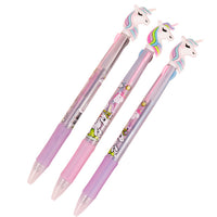 Stylo 3 couleurs à tête de Licorne - fournitures de bureau fantaisie
