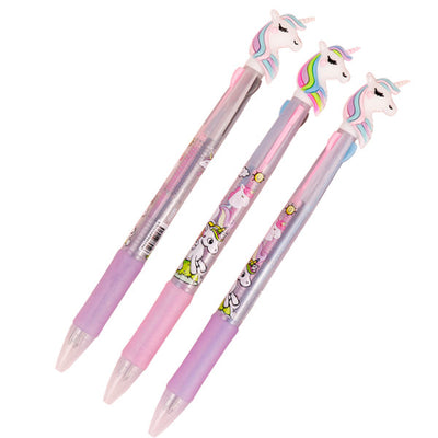 Stylo 3 couleurs à tête de Licorne - fournitures de bureau fantaisie