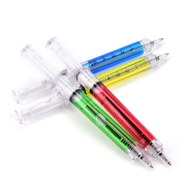 Stylos en forme de seringue x4 - Rouge, vert, jaune, bleu - Fournitures de bureau pour soignants- La Boutique Des Infirmières