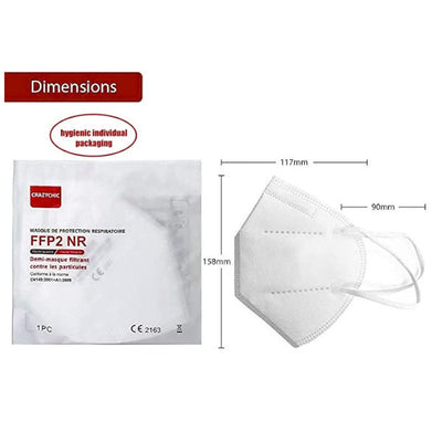 Masque FFP2 KN95 EN149:2001+A1:2009 - boîte de 20 masques de protection Anti virus, anti bactéries, anti poussière - Packaging et dimensions