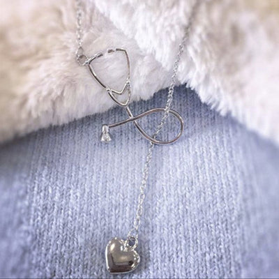 Collier pendentif en forme de stéthoscope - coloris Argent - Bijoux pour infirmière