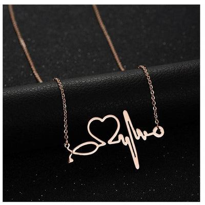 Collier pendentif stéthoscope ECG Or rose - Bijoux pour Infirmières