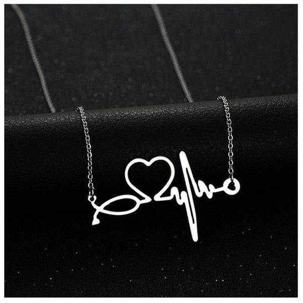 Collier pendentif stéthoscope ECG Argent - Bijoux pour Infirmières