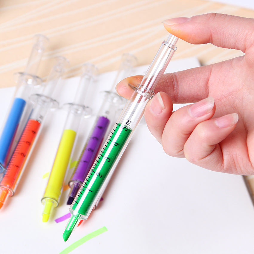 Kit Stylos Fantaisie Infirmière - 4 Stylos Seringue + 12 Surligneurs + 12 Stylos Capsule - Cadeau Original