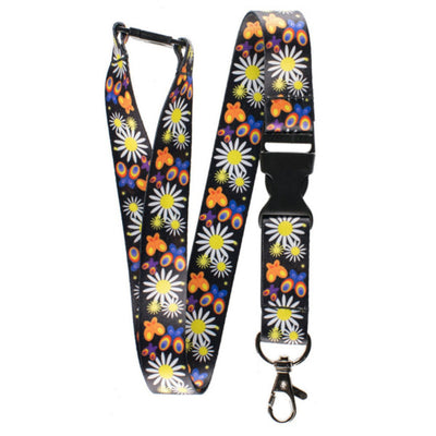 Tour de cou pour clés et porte badges fleurs et papillons "NOIR" - accessoires pour Infirmières
