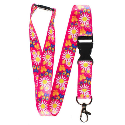 Tour de cou pour clés et porte badges fleurs et papillons "ROSE" - accessoires pour Infirmières